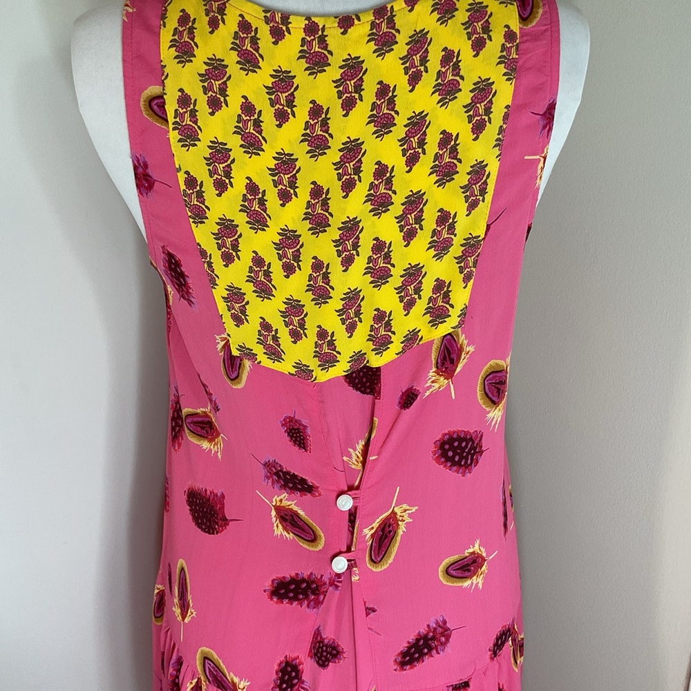 Uncle Frank Pink Yellow Floral Midi Dress Small Lace Trim High Low Hem Boho Chic - Picture 7 of 7